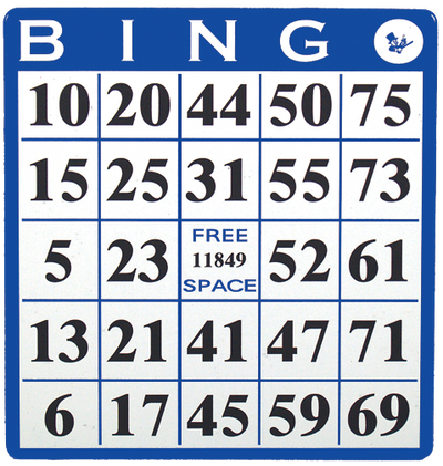 Single Face Bingo Hard Card 20 Per Pack