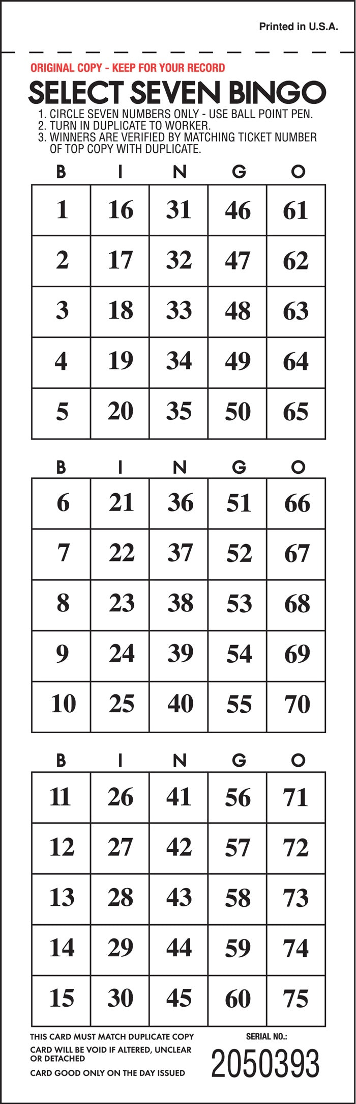 Select 7 Bingo